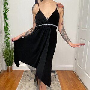 Y2K Body Central Sleeveless Wrap Mini Dress Asymmetric Hem Size L Black